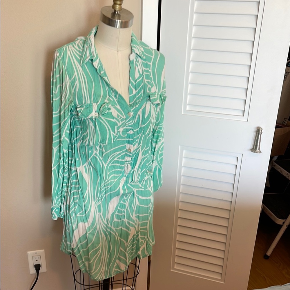 Mint Green Leaf Print Women's coverup for beach or pool